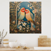 Twee Elegante Lovebirds  Bloemen Poster (Keuken)