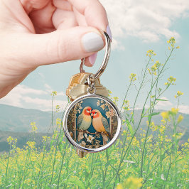 Twee Elegante Lovebirds  Bloemen Sleutelhanger
