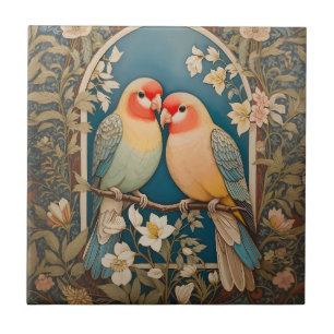 Twee Elegante Lovebirds  Bloemen Tegeltje