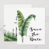 Twee Elegante Palmbladeren Tropisch Save The Date Aankondigingskaart (Voorkant / Achterkant)