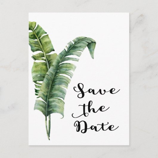 Twee Elegante Palmbladeren Tropisch Save The Date Aankondigingskaart (Voorkant)