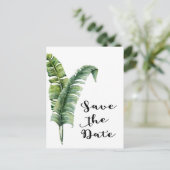 Twee Elegante Palmbladeren Tropisch Save The Date Aankondigingskaart (Staand voorkant)