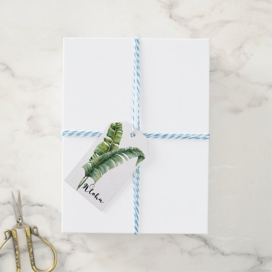 Twee elegante palmbladeren tropische alfa bruiloft cadeaulabel (Met Touw)