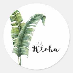Twee Elegante Palmbladeren Tropische Aloha Bruilof Ronde Sticker