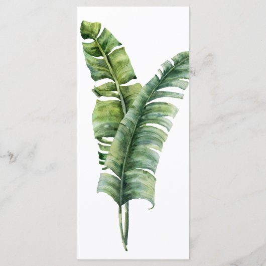 Twee elegante palmbladeren Tropische bruiloft menu (Achterkant)