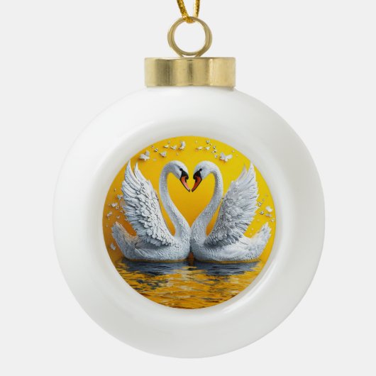 Twee Elegante Zwanen Keramische Bal Ornament (Voorkant)
