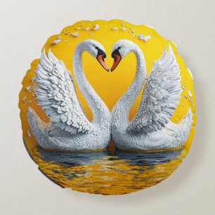 Twee Elegante Zwanen Liefdesvogels Elegante Decora Rond Kussen