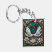 Twee elegante zwanen met kronen sleutelhanger (Voorkant Links)