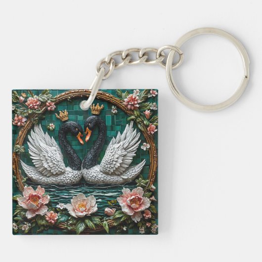 Twee elegante zwanen met kronen sleutelhanger (Achterkant)