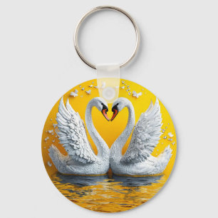 Twee Elegante Zwanen Sleutelhanger
