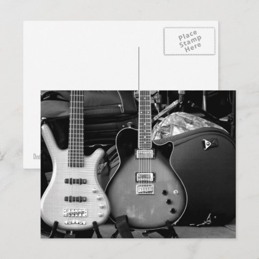 TWEE ELEKTRISCHE GUITARS - ZWART EN WITTE BRIEFKAART (Voorkant / Achterkant)
