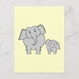 Twee Elephants. Volwassenen en Baby. Briefkaart