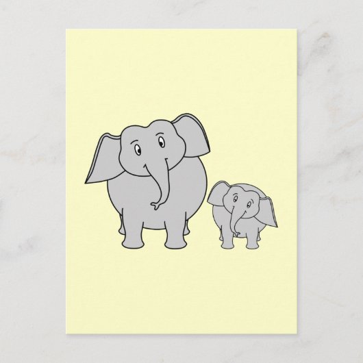 Twee Elephants. Volwassenen en Baby. Briefkaart (Voorkant)