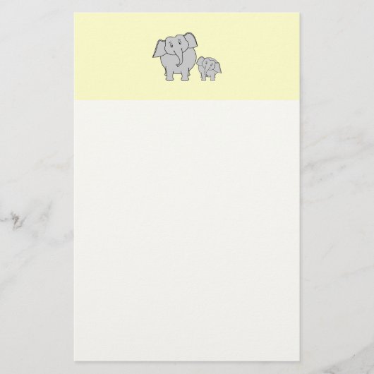 Twee Elephants. Volwassenen en Baby. Briefpapier (Voorkant)