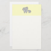 Twee Elephants. Volwassenen en Baby. Briefpapier (Voorkant / Achterkant)