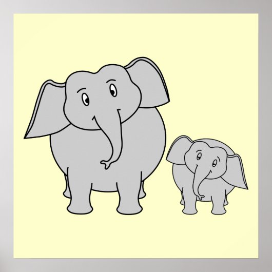 Twee Elephants. Volwassenen en Baby. Poster (Voorkant)