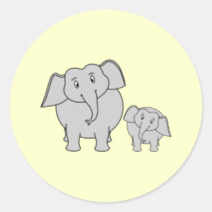 Twee Elephants. Volwassenen en Baby. Ronde Sticker