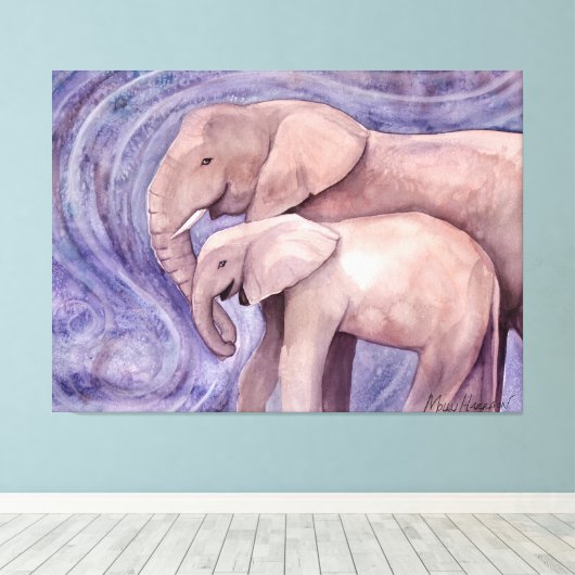Twee Elephants Wildlife Artwork van Molly Harrison Canvas Afdruk (Insitu (Houten vloer))