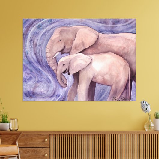 Twee Elephants Wildlife Artwork van Molly Harrison Canvas Afdruk (Insitu (Woonkamer))