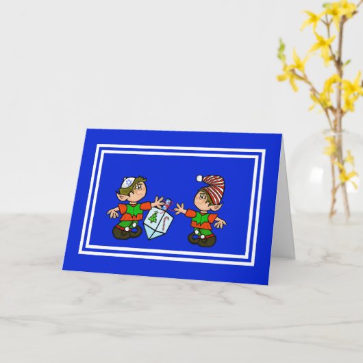 Twee Elves Chrismukkah Card Kaart (Gele Bloem)