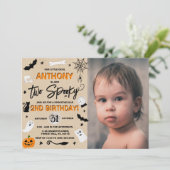 Twee en spooky! Halloween 2e verjaardagsfoto Kaart (Staand voorkant)