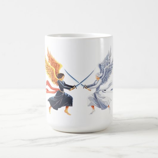 Twee engel met groot zwaard met open vleugels koffiemok (Center)
