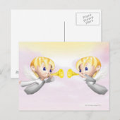 Twee engelen blazen hoorns, CG, 3D, Illustratie, Briefkaart (Voorkant / Achterkant)