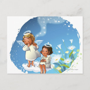 Twee engelen die op de wolken zitten briefkaart