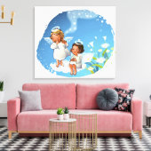Twee engelen die op de wolken zitten canvas afdruk (Insitu (Woonkamer))