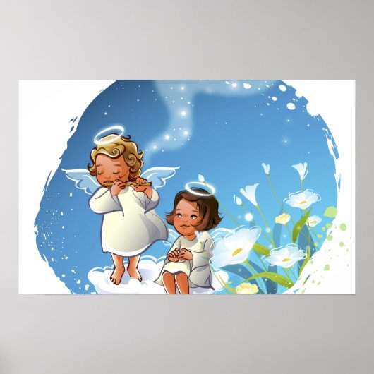 Twee engelen die op de wolken zitten poster (Voorkant)