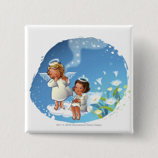 Twee engelen die op de wolken zitten vierkante button 5,1 cm (Voorkant)
