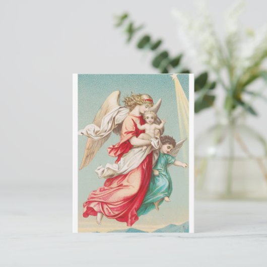 Twee engelen draag een klein kind briefkaart (Staand voorkant)