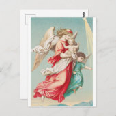 Twee engelen draag een klein kind briefkaart (Voorkant / Achterkant)