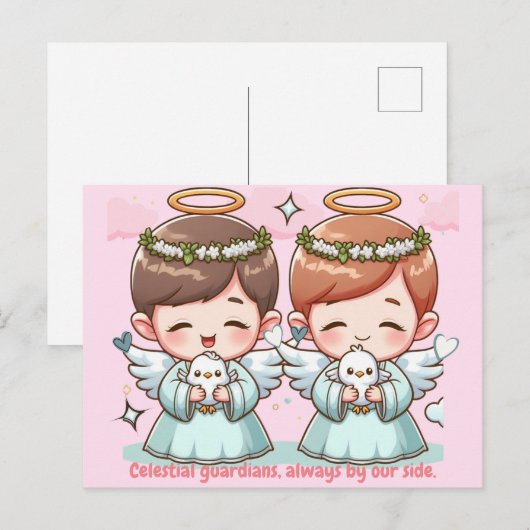 Twee engelen, hemelse beschermers briefkaart (Voorkant / Achterkant)