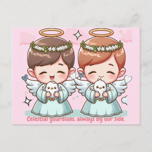 Twee engelen, hemelse beschermers briefkaart (Voorkant)