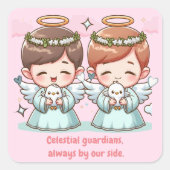 Twee engelen, hemelse wachters. vierkante sticker (Voorkant)