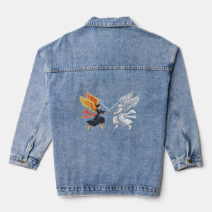 Twee engelen met groot zwaard met open vleugels denim jacket