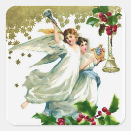 Twee engelen met kerstballen ronde sticker