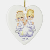 Twee engelen op het jaarprogramma kerstmis in clou keramisch ornament (Rechts)