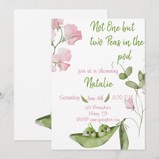 Twee Erwten in de Pod Twin Baby shower Kaart (Voorkant / Achterkant)