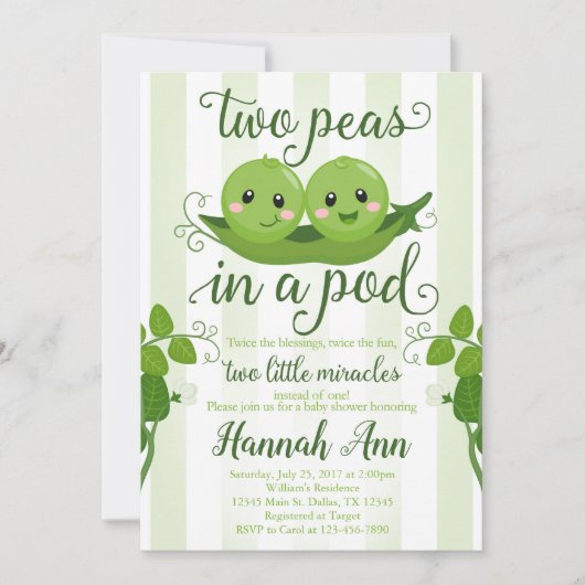 Twee erwten in een Baby shower met peul Kaart (Voorkant)