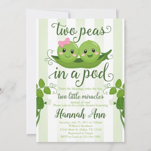 Twee erwten in een Baby shower met peul Kaart (Voorkant)