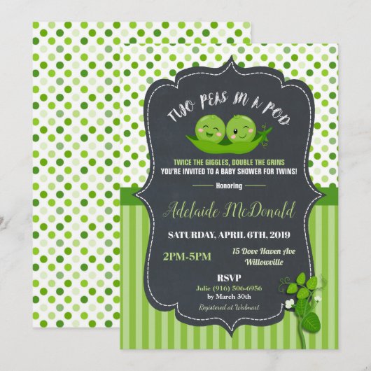 Twee erwten in een Baby shower met peulen Genderne Kaart (Voorkant / Achterkant)