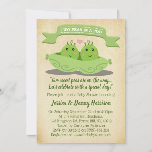 Twee erwten in een Baby shower met twee peul Kaart (Voorkant)