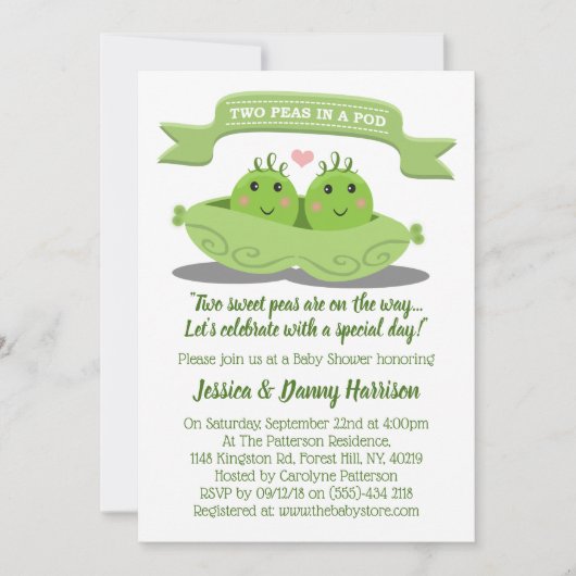 Twee erwten in een Baby shower met twee peul Kaart (Voorkant)