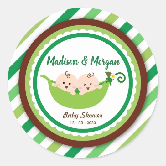 Twee erwten in een Baby shower met twee peul Ronde Sticker (Voorkant)