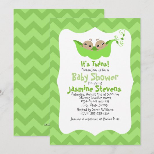 Twee erwten in een Baby shower met twee peulen Kaart (Voorkant / Achterkant)