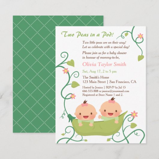 Twee erwten in een Baby shower met twee peuters Kaart (Voorkant / Achterkant)