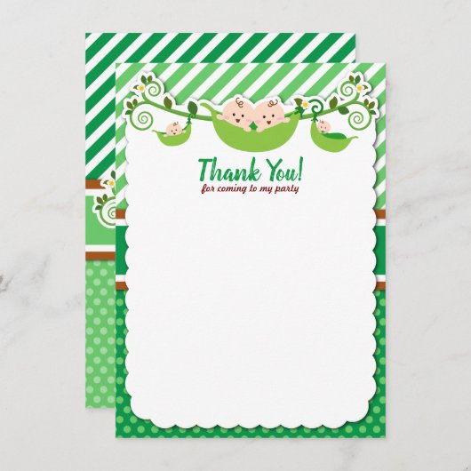 Twee erwten in een Baby shower met twee potten Bedankkaart (Voorkant / Achterkant)