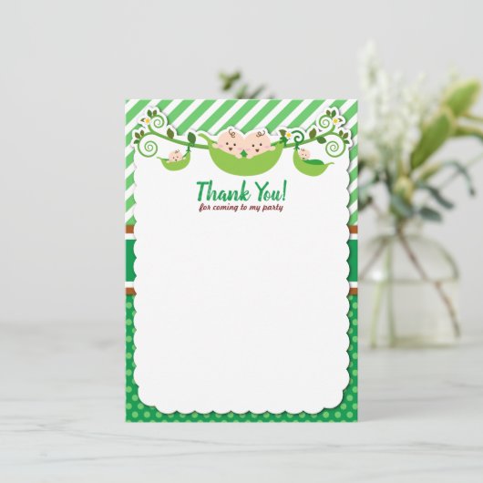 Twee erwten in een Baby shower met twee potten Bedankkaart (Staand voorkant)